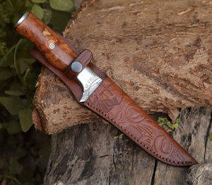 NEW FRIENDS INDUSTRIES Couteau à filet en acier Damas 7 pouces, lame en acier Damas, manche en bois d'olivier exotique, mosaïque de laiton, lame fixe - Product Image 6