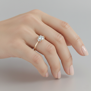 Bague de fiançailles halo en diamant de culture, or 14 carats, diamant taille ronde, bague de mariée, fabricant de bijoux sur mesure - Product Image 2