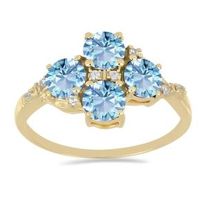 Bague de créateur en or massif 14 carats avec quatre pierres naturelles d'aigue-marine taille brillant et diamants de laboratoire, vente en gros - Product Image 2