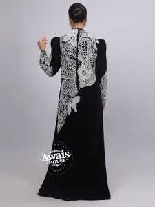 Chaqueta Elegante Awais House para Mujer, Negra, de Terciopelo, Larga hasta el Suelo, con Cuello en V, Manga Larga, Bordado con Cuentas, Silueta en A - Product Image 6