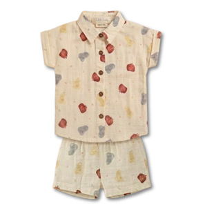 <b>Cot</b> & Candy Organic Muslin Jhabla <b>Set</b> Fruity Fun Oversized Shirt with Shorts Baby Boy's Summer Outfit 0-6 Months - Product Image 1