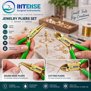 Juego de alicates profesionales para joyería, alicates de punta redonda, cortador de alambre, acabado dorado, mango verde, herramientas para hacer joyas - Product Image 2
