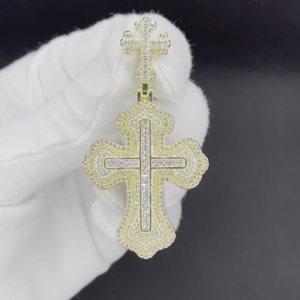 จี้เพชรฮิปฮอปประดับเพชรเม็ดเดี่ยวสำหรับผู้ชายสองโทนสีทองและสีเงินชุบเครื่องประดับสำหรับเด็ก - Product Image 3