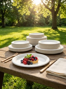 Assiettes en bagasse de canne à sucre en gros, 6 pouces, vaisselle écologique jetable pour fêtes, festivals, restaurants, desserts et événements - Product Image 1