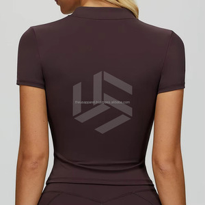 High Quality Women Active Gym Wear Cropped Top <b>Zip</b> <b>up</b> T Shirt with <b>Polo</b> Neck Breathable Solid Nylon Sleeveless Shirt - Product Image 5