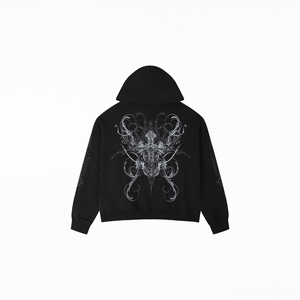 Sudadera con capucha oversize de moda urbana para hombre, con lavado ácido, efecto desgastado, pedrería y estilo vintage, con cremallera. Proveedor mayorista de sudaderas unisex. - Product Image 1