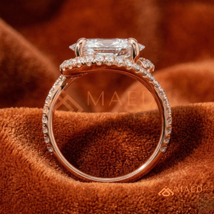 แหวนหมั้นเพชรรูปวงรีสุดหรูพร้อมแถบรัศมีและแถบพาเวส-14K แหวนเครื่องประดับเจ้าสาวหรูหราสีโรสโกลด์ - Product Image 3