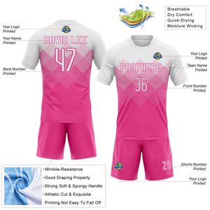 Ensemble d'uniformes de football rose et blanc personnalisés par sublimation, haute performance, avec kit complet de qualité supérieure pour joueur - Product Image 3
