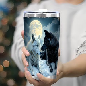 Stainless Steel Tumbler 20oz <b>Double</b> <b>Wall</b> Insulated Travel <b>Mug</b> Wolf Design Gift For Outdoor Use - Product Image 3