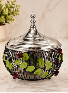 Cazuela de Metal con Tapa de Acero Inoxidable, Revestimiento Esmaltado, Diseño Floral, Recubrimiento Interior de Acero Inoxidable, Tazón para Servir en Ramadán, para Cocina - Product Image 2