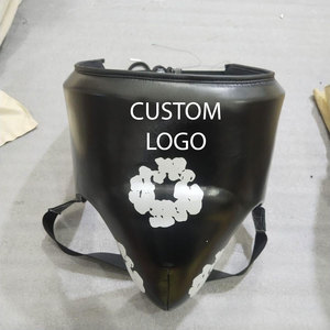 Protège-entrejambe professionnel personnalisé en cuir noir et argenté pour boxe, MMA, arts martiaux, avec logo, réglable et élastique - Product Image 4