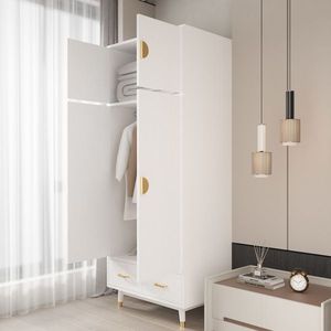 Armadio in Legno Triamine Bianco e Rame Dorato con 4 Ante, 2 Cassetti e Asta Appendiabiti in Pannello a Densità Elevata - Product Image 6