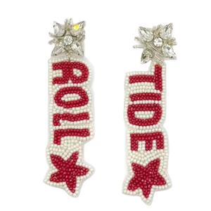 Mississippi State Hail State Beaded Earrings in Maroon White Handmade From India Cute Style for Party <b>Girls</b> - Product Image 3