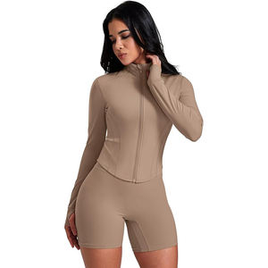 Chaqueta de yoga de nailon con paneles de malla y cremallera completa para mujer, transpirable, de corte ajustado, cuello alto, manga larga, tops deportivos a bajo precio. - Product Image 3