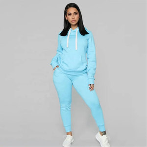 Conjunto Deportivo de Invierno para Mujer, Azul, con Capucha, Forro Polar, Cierre de Cremallera, Estilo Urbano, Pantalones Largos, Corte Regular, Color Sólido - Product Image 2