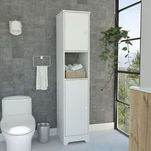 Mobiletto per Biancheria Ibis con Doppia Anta, Quattro Ripiani Interni, Set di Due Armadietti in Bianco per Arredo Bagno - Product Image 1