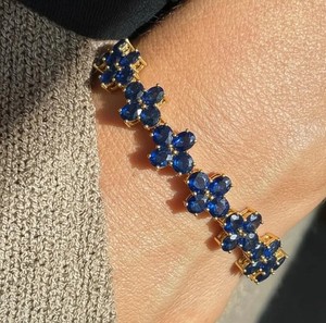 Oval Cut Lab Grown Blue Sapphire Stone Charm <b>Bracelet</b> 925 Sterling Silver Gold Plated Luxury Handmade Fine Jewelry Gift for Her - Product Image 2