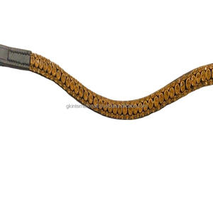 Bande de luxe à 3 rangées de cristaux dorés, strass bling-bling en cuir, motif cheval noir, disponible sur mesure - Product Image 1