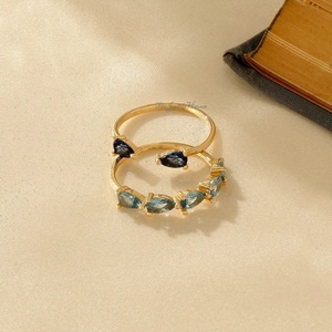 925 Sterling <b>Silver</b> Blue Sapphire Pear Cut <b>Adjustable</b> Open <b>Ring</b> Stone Cut Excellent Jewelry for Women Promise <b>Ring</b> Gift - Product Image 4