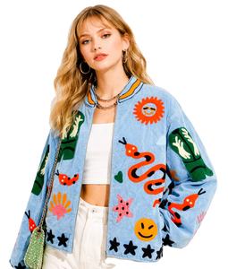 Nueva Chaqueta Safari de Terciopelo Ecológica para Invierno, Diseño Boho con Bordado de Serpiente y Forro de Algodón para Festivales - Product Image 6