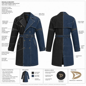 Abrigo de Mezclilla Azul Negro Lavado para Hombre y Mujer, Chaqueta Larga Convertible de Estilo Urbano, Gabardina de Mezclilla de Dos Tonos Unisex - Product Image 6