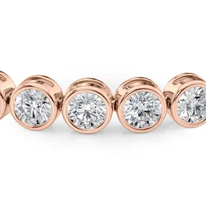 Pulsera de tenis con diamantes cultivados en laboratorio, bisel redondo, oro rosa de 14k, cadena de eslabones con gemas, joyería elegante, accesorio atemporal, regalo para ella. - Product Image 4