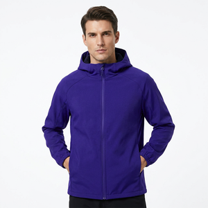 Men's Purple Hooded Windproof <b>Zipper</b> <b>Jacket</b> Regular Fit Knitted Polyester Casual Autumn Wear - Product Image 3