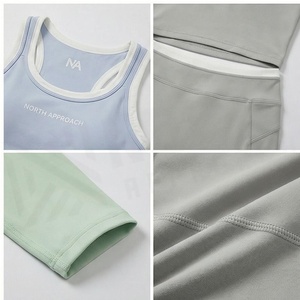 Ensemble de yoga 2 pièces North Approach, bleu clair uni, sans couture, taille haute, haut court et leggings longs, vêtements de sport pour femmes - Product Image 4
