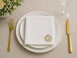 White Embroidered <b>Linen</b> <b>Cloth</b> Napkin Square Dinner Napkin Wedding Banquet <b>Table</b> Decor Custom Logo - Product Image 3