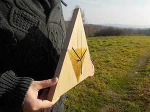 Hand Crafted Wooden Triangle <b>Wall</b> <b>Clock</b> Analog Quartz Silent Design Living Room <b>Decor</b> - Product Image 2