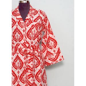 Ensemble robe moulante bohème en coton pour femme, longueur genou, avec chemise imprimée florale, taille naturelle, boutons tissés, nettoyage à sec - Product Image 2