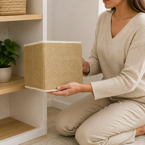 Natural Jute Foldable <b>Storage</b> <b>Basket</b> 27x27x27 cm Home <b>Storage</b> Organizer Custom Logo Wholesale OEM ODM Private Label Manufacturer - Product Image 4