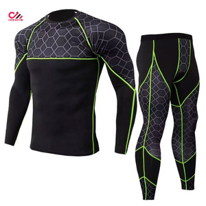Precio al por mayor, recién llegado, conjunto de compresión para hombre hecho a medida, de color liso, de cintura alta, elástico, de 2 piezas, para entrenamiento y fitness. - Product Image 1