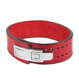 <b>Red</b> Leather Weight Lifting <b>Belt</b> Adjustable Waist Support Buckle Closure Strength Training Unisex - Product Image 1