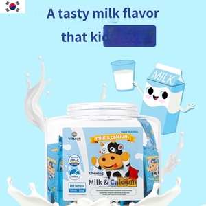 VITASUB Caramelos Duros de Leche Coreana con Calcio, 160 Tabletas, Sabor Dulce, Suplemento Lácteo, OEM, Marca Privada, Botella Azul con Forma de Dibujo Animado - Product Image 1
