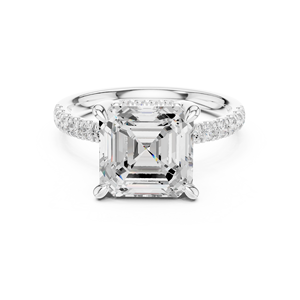Anillo de compromiso de lujo con diamante de laboratorio de corte Asscher brillante, disponible en oro blanco de 14k, joyería de boda de lujo hecha a medida. - Product Image 3