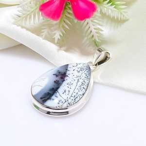 Natural Pear Dendrite Agate <b>Opal</b> Charm Pendant Gold Plated 925 Sterling Silver Vintage Engagement <b>Necklace</b> for Women - Product Image 2