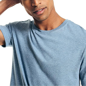 T-shirt à manches courtes pour homme en coton chiné bleu clair, coupe classique, doux et respirant - Product Image 3