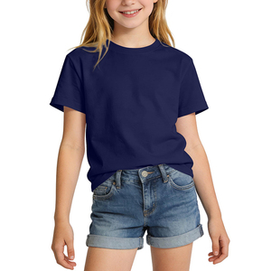 Camisetas Básicas Lisas Azul Marino de Verano para Niñas, Uniformes Escolares, Camisetas de Algodón de Manga Corta con Logotipo Personalizado - Product Image 4