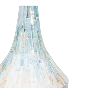 Vase décoratif en nacre, vase sur pied haut avec incrustation de coquillages, porte-fleurs mosaïque multicolore irisé pour salon - Product Image 2