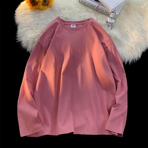 T-shirt à manches longues en coton pour femmes, hauts décontractés amples à col rond, t-shirts pull-over de couleur unie - Product Image 2