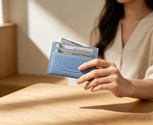 [ผู้ขายที่ดีที่สุด] กระเป๋าใส่บัตรหนังเนื้อนุ่มอิตาลีสีแดงสีชมพูบานเย็นสีม่วงสีกรมท่าสีน้ำเงินอ่อนใหม่ - Product Image 1