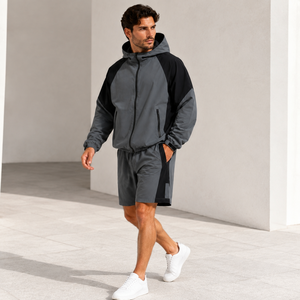 Ensemble deux pièces coupe-vent personnalisé pour homme : veste et short en nylon technique tissé, séchage rapide, idéal pour l'été, le streetwear et le jogging – Fournisseur - Product Image 3