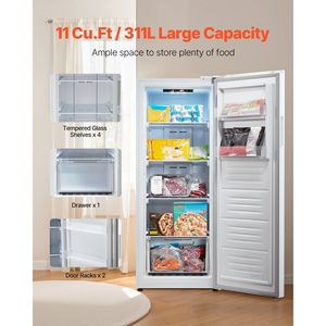 11 Cu.Ft convertibile senza gelo Freezer verticale pannello di controllo temporaneo porta reversibile ripiani in vetro LED frigo in piedi - Product Image 3