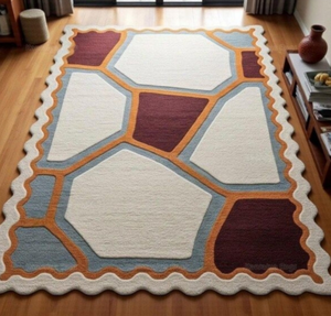 Tapis moderne personnalisé en laine Bhaldohi tufté à la main, motifs multicolores, ensembles de tapis personnalisables pour chambre, bar, prière - PET - Product Image 1