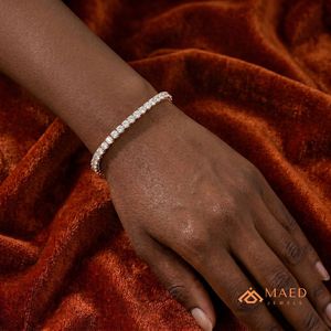 Pulsera de tenis estilo hip-hop de plata de ley chapada en oro rosa con moissanita de corte brillante redondo para mujer - Product Image 5