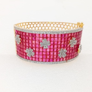 <b>Ruby</b> Gemstone Rose Gold Plated Vintage Ball Indian Bridal Kada Handcrafted Fashionable Wedding Bangles - Product Image 1