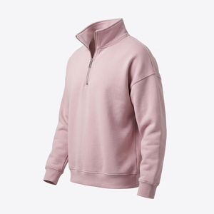 Sweat-shirt à capuche unisexe oversize en molleton uni avec fermeture éclair quart de tour, idéal pour l'automne – Rose, Noir, Gris - Product Image 3