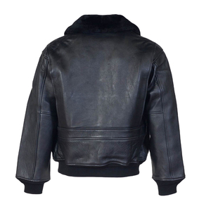 Top Selling Men's Genuine Leather Bomber Jacket Black Turn-down Collar Faux Fur Lining Zipper Closure Winter Moto Style - Product Image 6