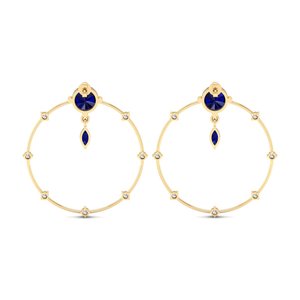 Boucles d'oreilles créoles REYES minimalistes en argent sterling 925 avec moissanite certifiée GRA et saphir bleu taille ronde – Bijoux - Product Image 4